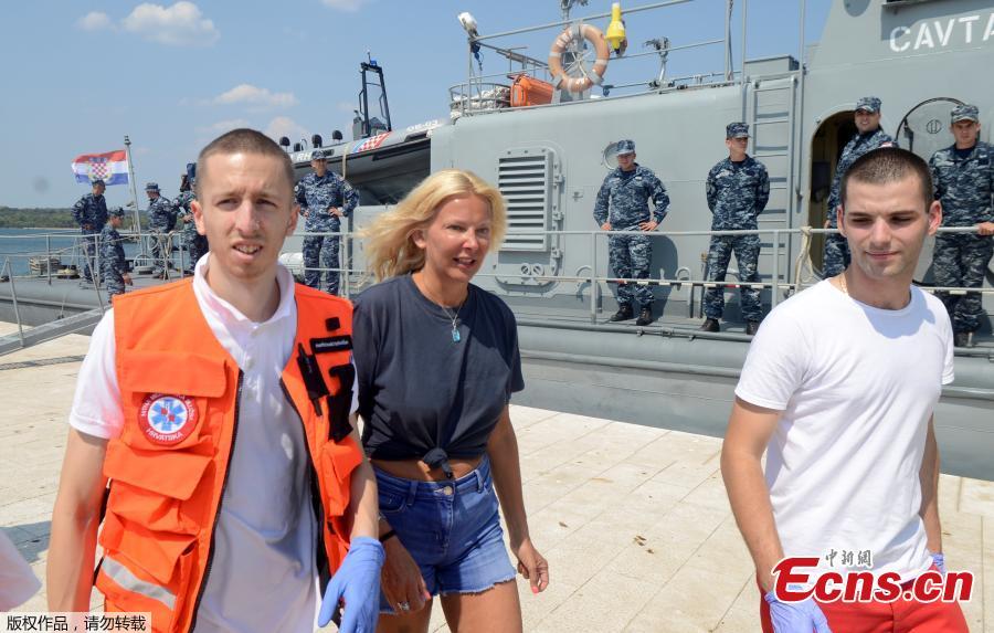 British tourist Kay Longstaff leaves the Croatian Coast Guard vessel \