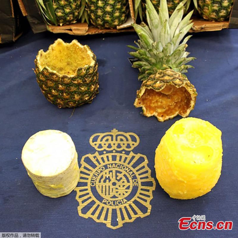 <?php echo strip_tags(addslashes(Spanish police have seized 67 kilograms (148 pounds) of cocaine found inside hollowed-out pineapples discovered at Madrid's main fruit and vegetable market. Dozens of drug-stuffed fruits were seized at the sprawling Mercamadrid market among a shipment of pineapples that arrived in the Portuguese port of Setubal by ship from Costa Rica. The fruits, believed to have a street value of almost ?250,000, are said to have then been transported overland to the Spanish capital. (Photo/Agencies))) ?>