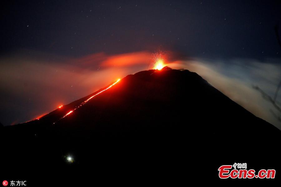 <?php echo strip_tags(addslashes(Pacaya volcano spews lava, viewed from San Vicente Pacaya, Guatemala, Aug. 28, 2018. According to a bulletin published by the Guatemalan Vulcanology Institute, INSIVUMEH, the volcano has slightly increased its activity in recent days without reporting any damage. (Photo/IC))) ?>
