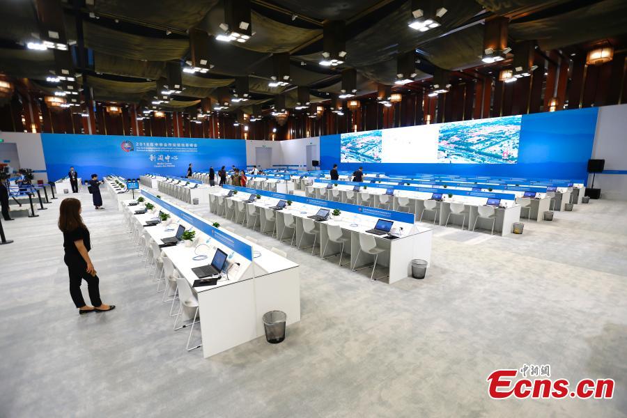 <?php echo strip_tags(addslashes(The media center for the Forum on China-Africa Cooperation (FOCAC) starts trial operation in Beijing, Aug. 29, 2018. Covering about 8,300 square meters, the center has eight functional zones, including an area for press conferences and cultural display. The FOCAC was founded in 2000 and its membership had grown by June to include China, 53 African countries with diplomatic relations with China and the African Union Commission, according to the FOCAC website. (Photo: China News Service/Fu Tian))) ?>