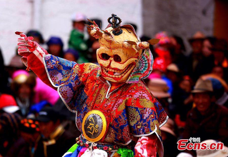 The annual cham dance at a monastery in Qonggyai County, Southwest China\'s Tibet Autonomous Region. The dance, called \