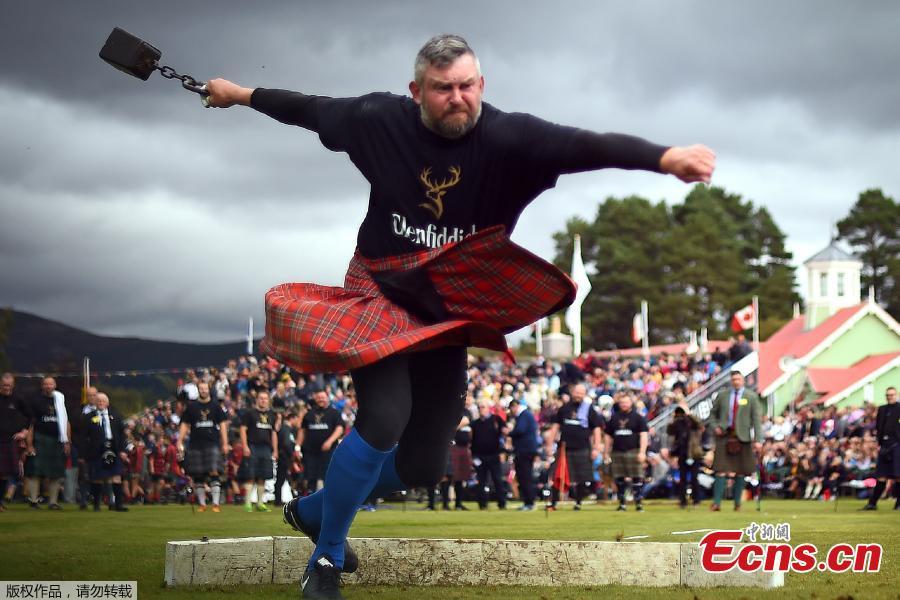 <?php echo strip_tags(addslashes(A competitor throws a hammer as he participates at the annual Braemar Highland Gathering in Braemar, Scotland, Britain, Sept. 1, 2018. The gathering is seen as the biggest in the Highland Games calendar and is known worldwide. (Photo/Agencies))) ?>