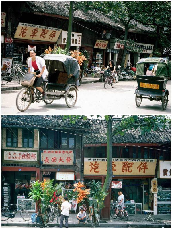 Older Chengdu streets 1994 (Photo by Bruce Connolly/chinadaily.com.cn)

After several hours, the watershed was reached - rivers would flow toward the Yangtze instead of previously the Yellow River basin. The first of its two locomotives was detached before the train started on a long overnight descent toward Chengdu. Arriving at 6.45 am it was sadly “goodbye” to fellow passengers before heading down Renmin Road to find the Tibet Hotel. Time for a shower, breakfast and rest before starting to discover the city.

Last year, 2017, I retraced that journey from Chengdu on train T8 back to Beijing. Green coaches, with a dining car serving up spicy Sichuan cuisine with cold drinks, it was daylight all the way to Baoji. The scenery breathtaking, enhanced by extensive fields of yellow maturing crops. A truly stunning journey that also revealed the ongoing work toward completion of the Chengdu -Xi’an high-speed railway. The illustrations of the Baocheng Line are from that journey that still retained some of the feelings of my earlier excursion now 24 years previously.