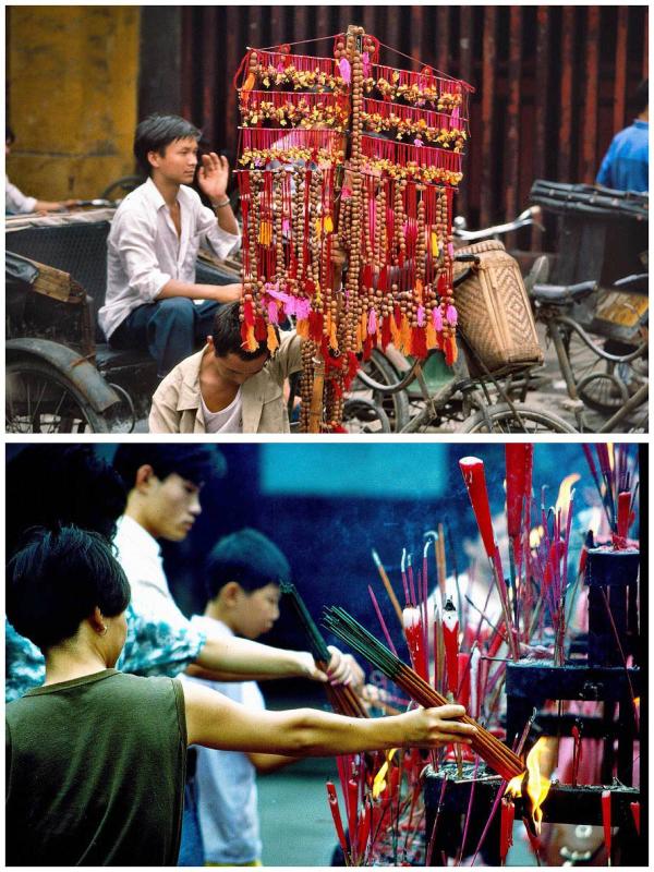 Wenshu Yuan Temple - trader and incense stick burning 1994 (Photo by Bruce Connolly/chinadaily.com.cn)
