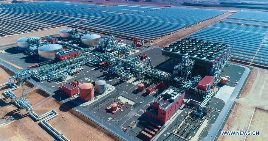Photo provided by Shandong Electric Power Construction Co., Ltd (SEPCO III) shows part of Morocco\'s NOOR II Concentrated Solar Power (CSP) project in Ouarzazate, Morocco, on June 7, 2018. (Xinhua)