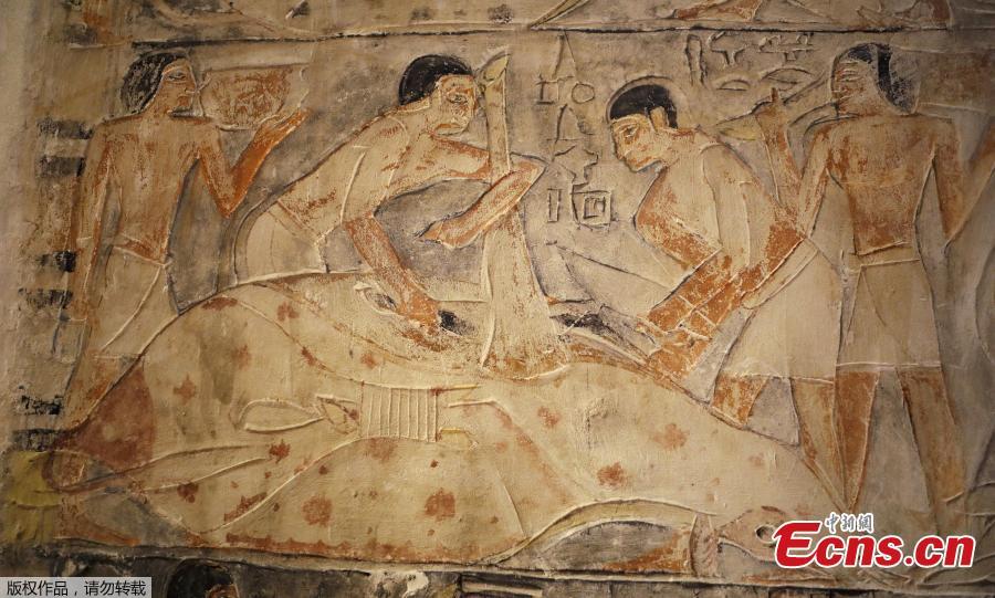 A wall of a chamber of the tomb of Mehu is seen after it was opened for the public at Saqqara area near Egypt\'s Saqqara necropolis, in Giza, Egypt September 8, 2018. (Photo/Agencies)