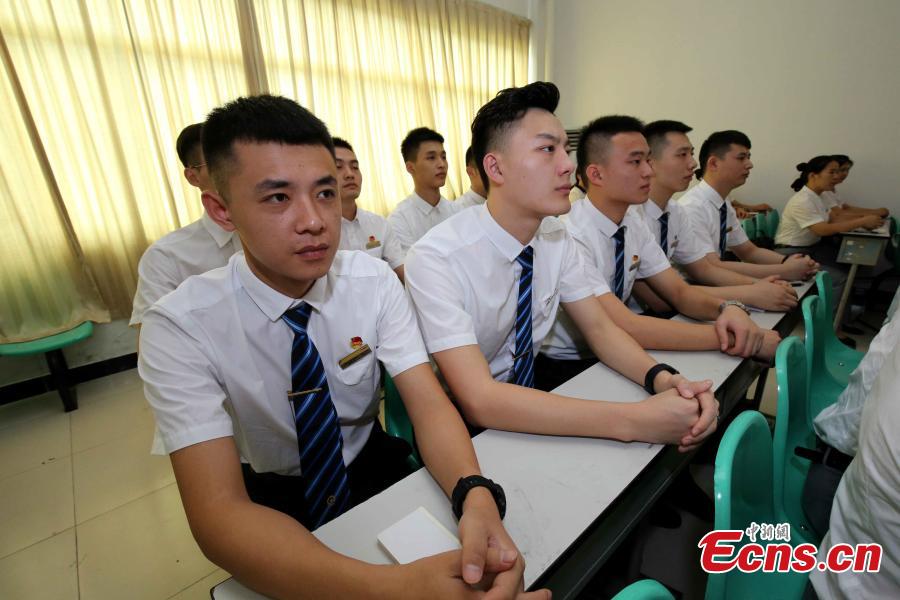 Train attendants receive extra training to prepare for the opening of the Guangzhou-Shenzhen-Hong Kong Express Rail Link in Fuzhou City, East China’s Fujian Province, Sept. 10, 2018. The XRL runs from a station in West Kowloon, heading north to the Shenzhen/Hong Kong Boundary, where it connects with the mainland section. Fuzhou and Xiamen, both cities in Fujian, will have direct high-speed services between Hong Kong’s West Kowloon station. The attendants undergoing training will serve on these trains. (Photo: China News Service/Li Yiming)