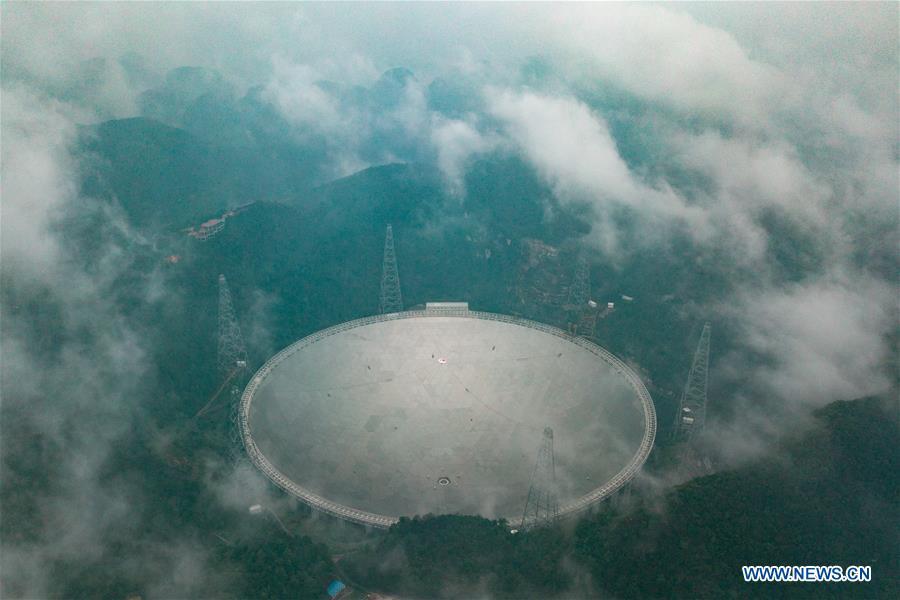 Photo taken on Sept. 10, 2018 shows China\'s Five-hundred-meter Aperture Spherical Radio Telescope (FAST) in southwest China\'s Guizhou Province. FAST has discovered 44 new pulsars so far. (Xinhua/Ou Dongqu)