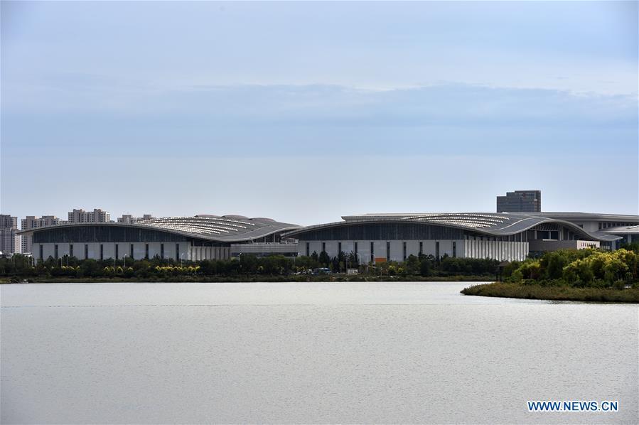 Photo taken on Sept. 16, 2018 shows a view of the Meijiang Convention and Exhibition Center in Tianjin, north China. The 12th Summer Davos Forum will open on Sept. 18 in Tianjin. (Xinhua/Li Ran)
