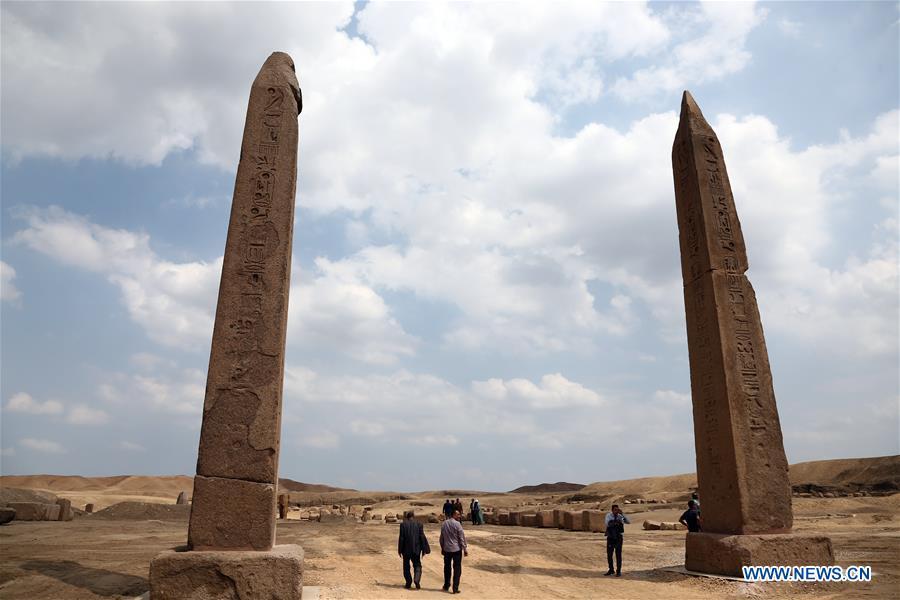 People visit an open-air museum in Sharqiya, Egypt, on Sept. 15, 2018. Some 130 kilometers away from the Egyptian capital Cairo, work continued to revive the north capital of ancient Egypt, San al-Hagar or Tanis and to turn it into an open-air museum. (Xinhua/Ahmed Gomaa)