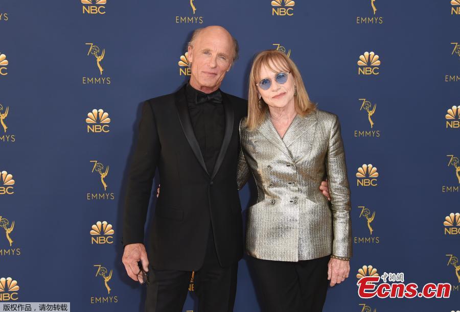 Ed Harris, left, and Amy Madigan arrive at the 70th Primetime Emmy Awards, Sept. 17, 2018, at the Microsoft Theater in Los Angeles. (Photo/Agencies)