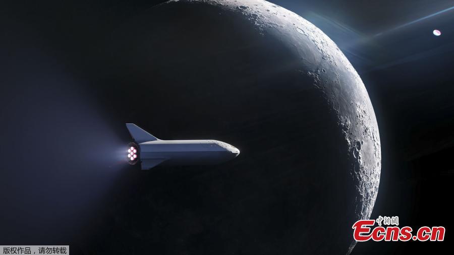 An artist\'s impression of SpaceX\'s BFR spacecraft. SpaceX founder and chief executive Elon Musk announced Japanese billionaire Yusaku Maezawa will be the first SpaceX private passenger to circle the moon aboard SpaceX’s BFR launch vehicle. (Photo/Agencies)