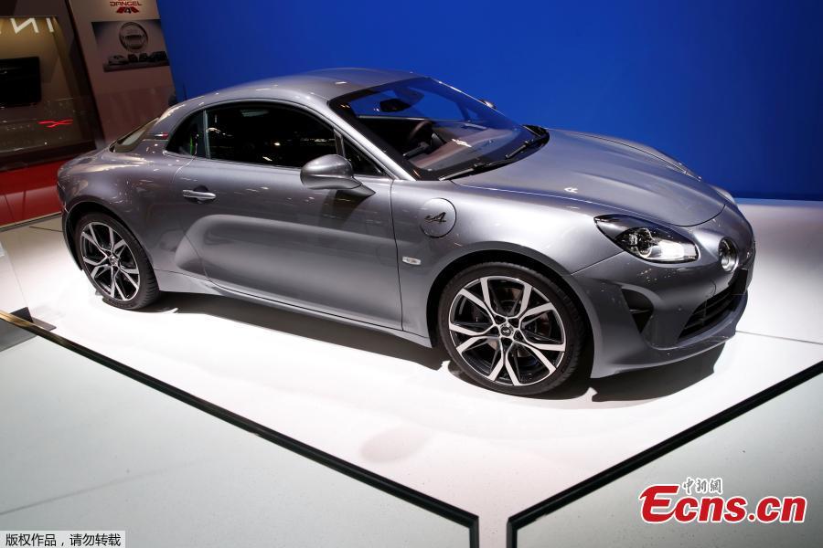 The Alpine A110 is seen at the Paris auto show in Paris, France, October 4, 2018.(Photo/Agencies)