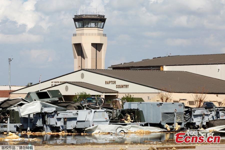 Damage caused by Hurricane Michael is seen on Tyndall Air Force Base, Florida, U.S., Oct. 16, 2018. Tyndall Air Force Base suffered catastrophic damage when Hurricane Michael tore through the Florida Panhandle, ripping roofs off airplane hangars, tossing vehicles around a parking lot and leaving a fighter jet that had been on display flipped over on the ground. (Photo/Agencies)