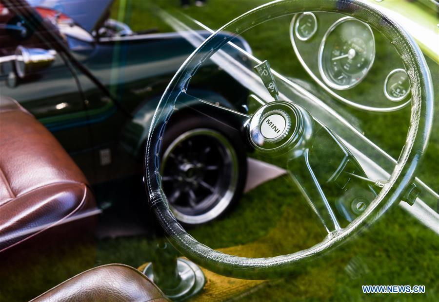 Photo taken on Oct. 20, 2018 shows interior decoration of a BMW MINI Cooper vehicle displayed by its owner in Wellington, New Zealand. More than 120 BMW MINI Cooper vehicles are displayed during the 24th Mini Nationals Show and Shine. (Xinhua/Guo Lei)
