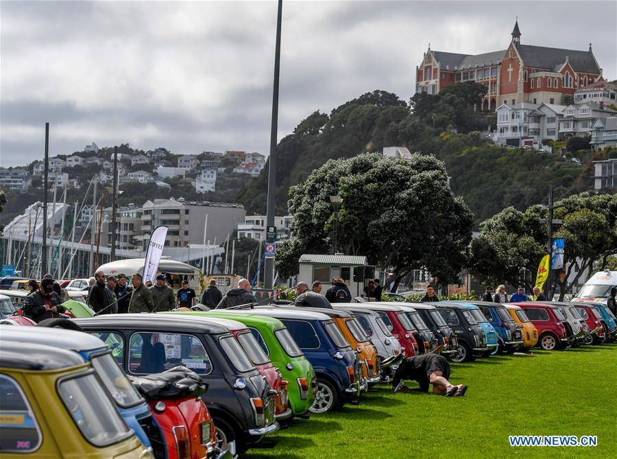 Photo taken on Oct. 20, 2018 shows BMW MINI Cooper vehicles displayed by owners in Wellington, New Zealand. More than 120 BMW MINI Cooper vehicles are displayed during the 24th Mini Nationals Show and Shine. (Xinhua/Guo Lei)