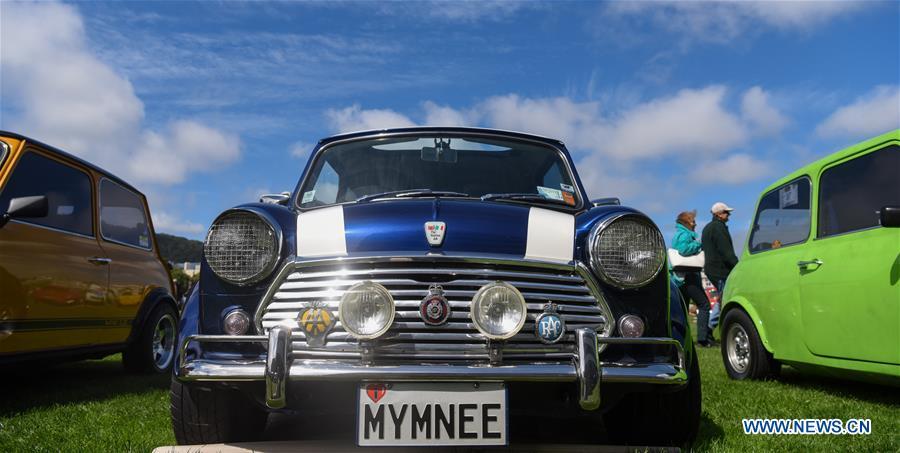 Photo taken on Oct. 20, 2018 shows a BMW MINI Cooper vehicle displayed by its owner in Wellington, New Zealand. More than 120 BMW MINI Cooper vehicles are displayed during the 24th Mini Nationals Show and Shine. (Xinhua/Guo Lei)