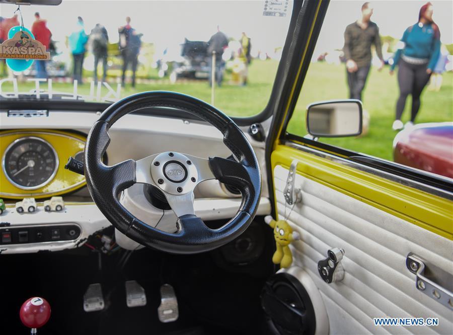 Photo taken on Oct. 20, 2018 shows interior decoration of a BMW MINI Cooper vehicle displayed by its owner in Wellington, New Zealand. More than 120 BMW MINI Cooper vehicles are displayed during the 24th Mini Nationals Show and Shine. (Xinhua/Guo Lei)