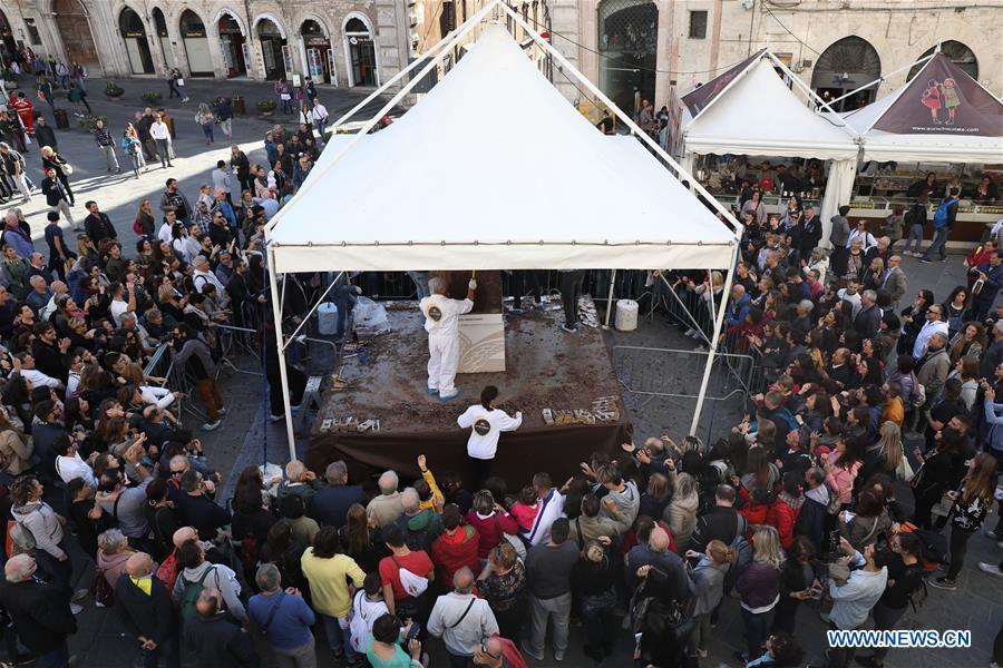 Artists sculpt chocolate during the 25th international chocolate festival \