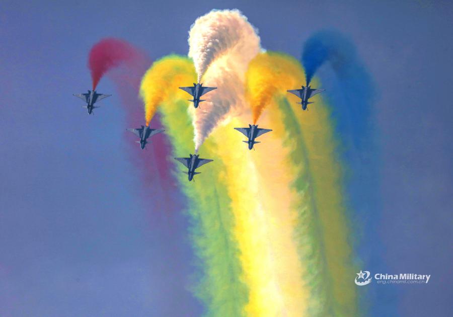 <?php echo strip_tags(addslashes(Six J-10 fighter jets attached to the August 1st Aerobatics Team of the Chinese People's Liberation Army (PLA) Air Force execute aerobatic maneuvers during the aviation open day at an airport in North China on October 20, 2018. (Photo/eng.chinamil.com.cn))) ?>