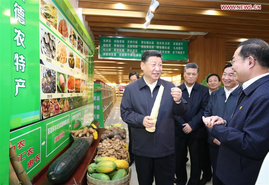 <?php echo strip_tags(addslashes(Chinese President Xi Jinping, also general secretary of the Communist Party of China Central Committee and chairman of the Central Military Commission, visits an e-commerce industrial park in Yingde of Qingyuan City, south China's Guangdong Province, during an inspection tour, Oct. 23, 2018. (Xinhua/Ju Peng))) ?>