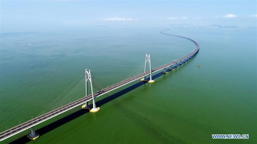 Aerial photo taken on July 11, 2018 shows the Hong Kong-Zhuhai-Macao Bridge. (Xinhua/Liang Xu)