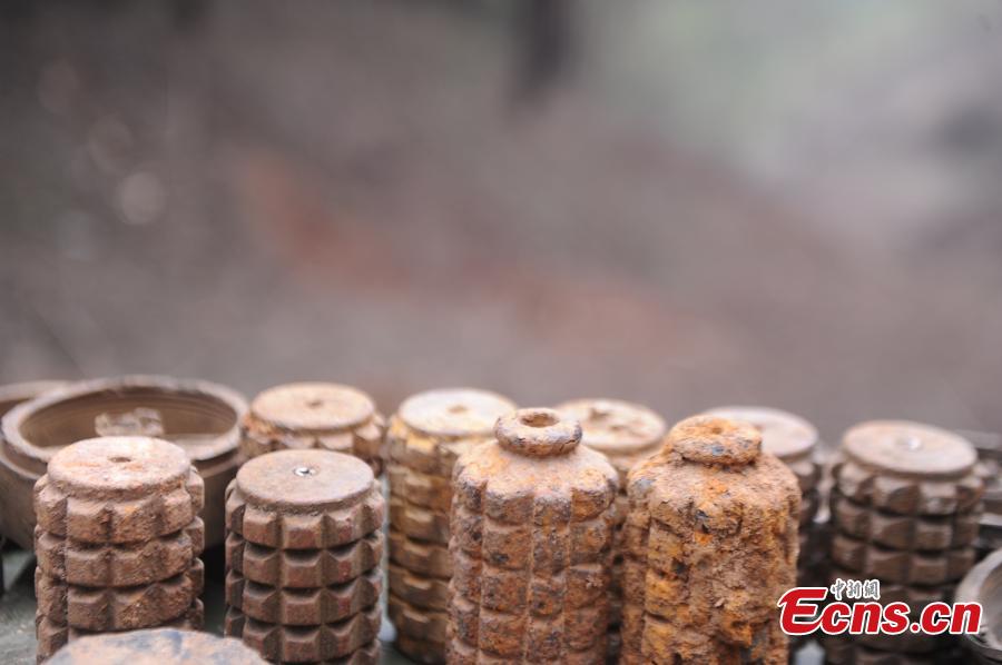 <?php echo strip_tags(addslashes(Mines found a mine clearance operation in border city of Pingxiang, South China's Guangxi Zhuang Autonomous Region. The PLA soldiers detonated on Thursday, Oct. 25, 2018 the last mine in a minefield in Pingxiang. The operation marked the completion of a years-long landmine-sweeping mission in the Guangxi section of the Sino-Vietnam border, clearing the dangerous historical legacy that has hindered border development. (Photo: China News Service/Jiang Xuelin))) ?>