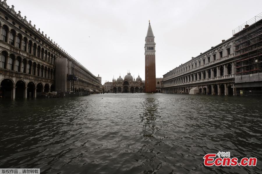 <?php echo strip_tags(addslashes(A picture taken on October 29, 2018 shows the flooded St. Mark's Square during a high-water alert in Venice. The flooding, caused by a convergence of high tides and a strong Sirocco wind, reached around 150 centimetres on October 29. (Photo/Agencies))) ?>