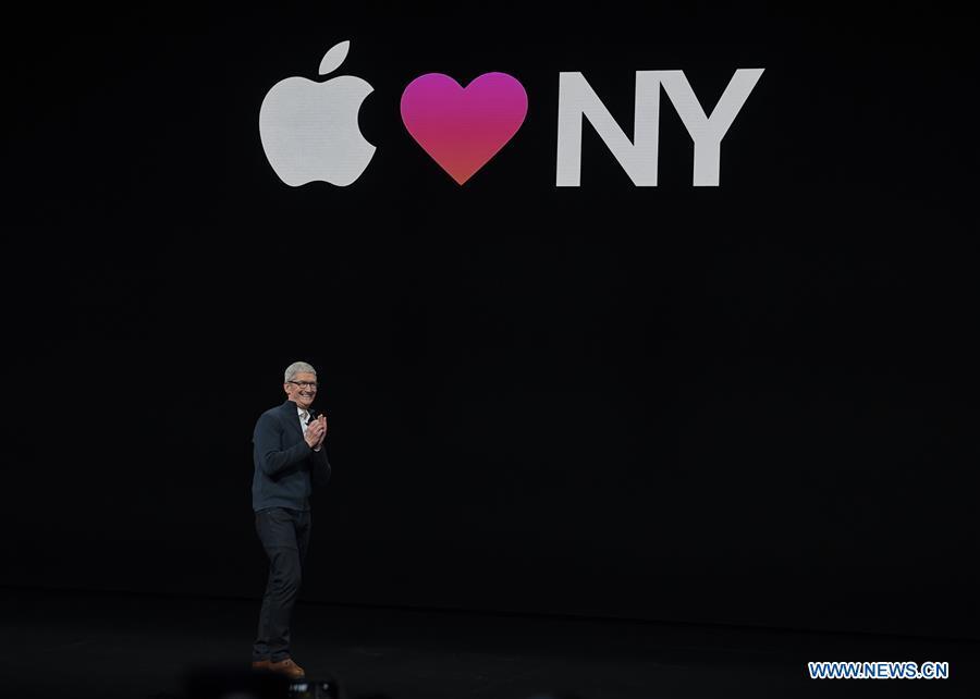 Apple CEO Tim Cook speaks during an Apple launch event in Brooklyn, New York, the United States, on Oct. 30, 2018. (Xinhua)