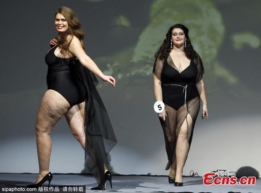 Beauty queens take to the catwalk in a bid to be crowned the winner of Miss Ukraine Plus Size at the competition in Kiev, Oct. 29, 2018. The winner will represent the country at the Miss World Plus Size pageant in the Philippines next month. (Photo/Sipaphoto)