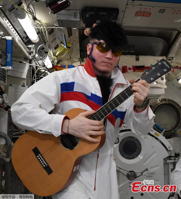 International Space Station (ISS) crew member Sergey Prokopyev of Russia, dressed as Elvis Presley, marks Halloween in this photo released November 1, 2018. (Photo/Agencies)