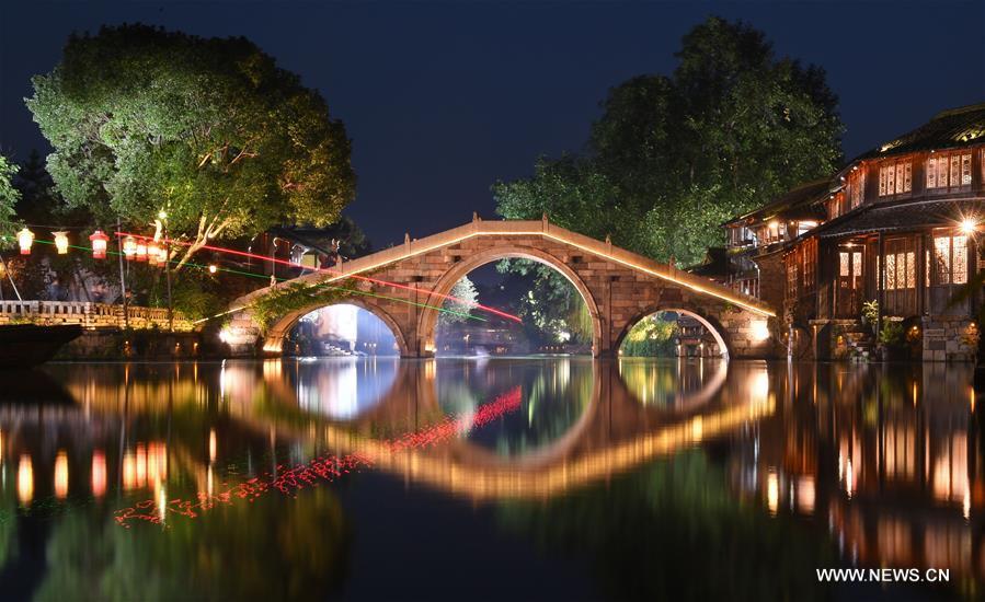 <?php echo strip_tags(addslashes(Photo taken on Nov. 6, 2018 shows the night scenery of Wuzhen, east China's Zhejiang Province. The fifth World Internet Conference (WIC) is scheduled to run from November 7-9 in the river town of Wuzhen. (Xinhua/Chen Yehua))) ?>