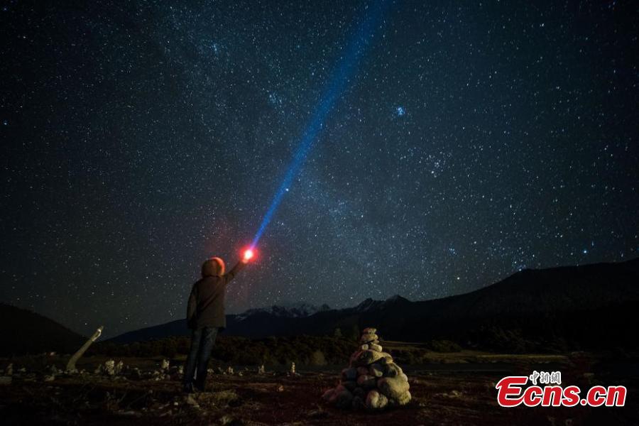 The photo taken in November 7, 2018 shows starry night over Lulang County, Nyingchi, southwest China\'s Tibet Autonomous Region. (Photo: China News Service/He Penglei)