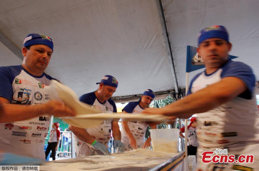 <?php echo strip_tags(addslashes(Argentine chefs cook up thousands of pizzas in an attempt to enter the Guinness World Records of the Largest number of pizzas prepared in 12 hours by a team, in Buenos Aires, Argentina November 11, 2018. (Photo/Agencies))) ?>