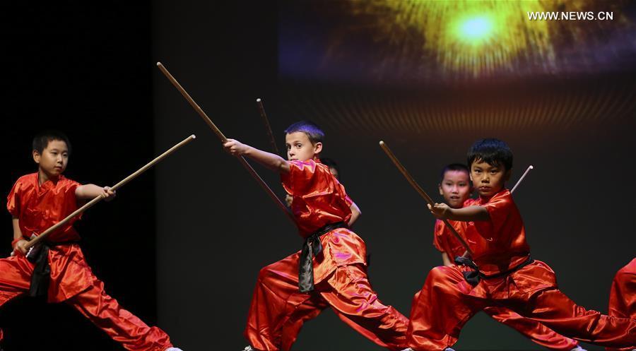 A group of martial arts students perform during \