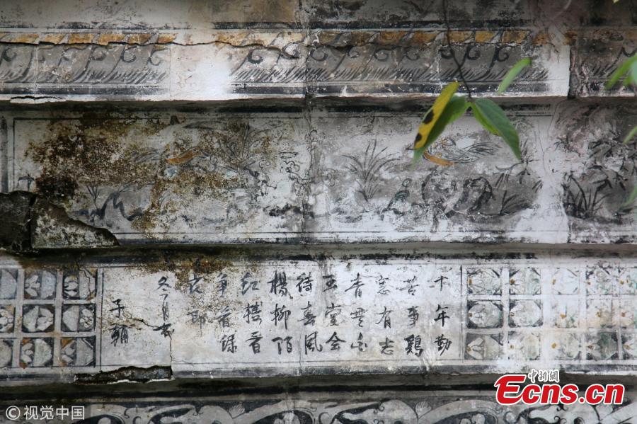 <?php echo strip_tags(addslashes(Ancient Chinese poetry and paintings are seen marked on wall of an old residential building in a village in East China's Jiangxi province. The building was constructed during the reign of Emperor Guangxu (1875-1908).  Colors of characters and patterns on the wall of the 140-year-old building are still vibrant.  (Photo/VCG))) ?>