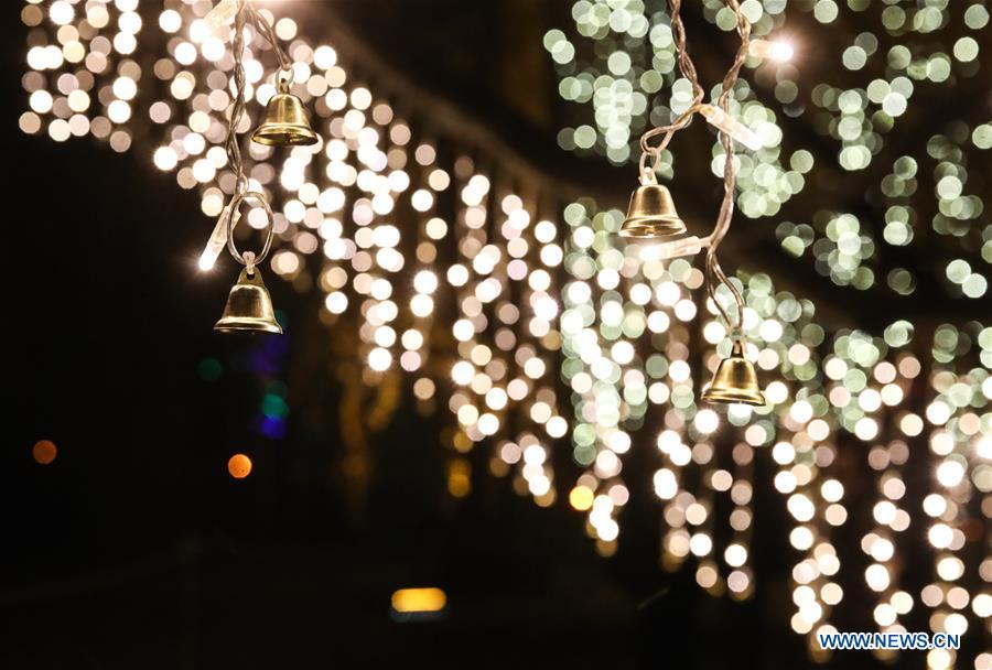 Photo taken on Nov. 15, 2018 shows a view of Christmas bells and light decorations during the \