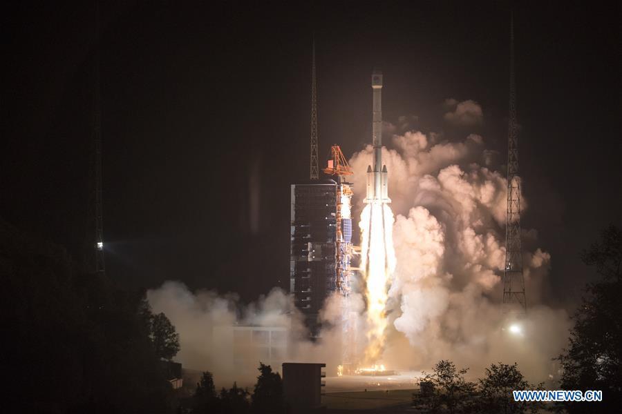 China sends two new satellites of the BeiDou Navigation Satellite System (BDS) into space on a Long March-3B carrier rocket from the Xichang Satellite Launch Center in southwest China\'s Sichuan Province, at 2:07 a.m. on Nov. 19, 2018. (Xinhua/Ju Zhenhua)