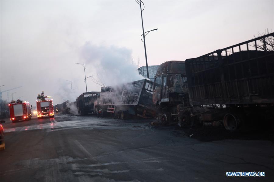 <?php echo strip_tags(addslashes(Photo taken on Nov. 28, 2018 shows the blast site near Shenghua chemical plant in Zhangjiakou City, north China's Hebei Province. The blast has killed 22 people and injured 22 others early Wednesday morning, local authorities said. (Xinhua))) ?>