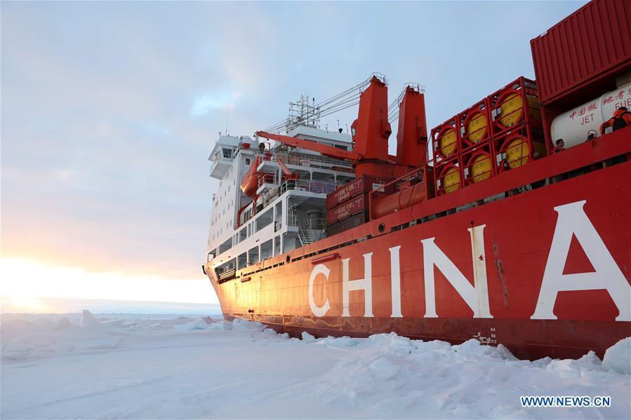 <?php echo strip_tags(addslashes(China's research icebreaker Xuelong arrives at the roadstead off the Zhongshan station in Antarctica, Dec. 1, 2018. The research team has carried out unloading work by using the helicopter. Xuelong carrying a research team set sail from Shanghai on Nov. 2, beginning the country's 35th Antarctic expedition. (Xinhua/Liu Shiping))) ?>