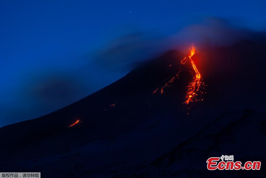 Italy’s Mount Etna has been sending lava flows down the mountainside this week in a new eruption. Mount Etna, located in Sicily, is the highest volcano in Europe. (Photo/Agencies)