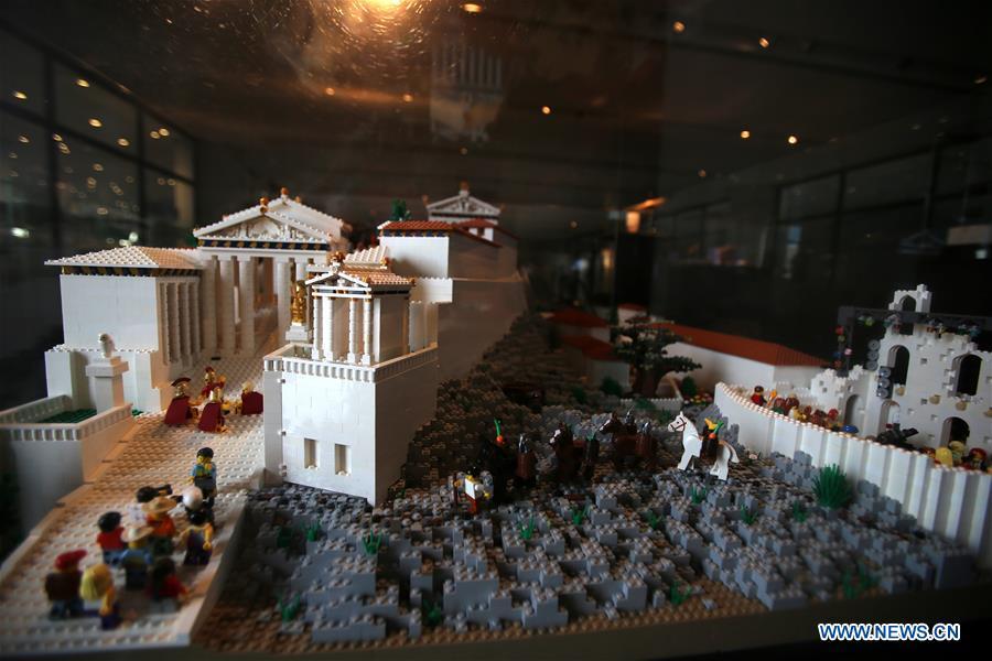 The Acropolis maquette made with Lego bricks is seen at the Acropolis Museum in Athens, Greece, on Dec. 17, 2018. The Acropolis maquette is a donation from the Nicholson Museum of Sydney. (Xinhua/Marios Lolos)