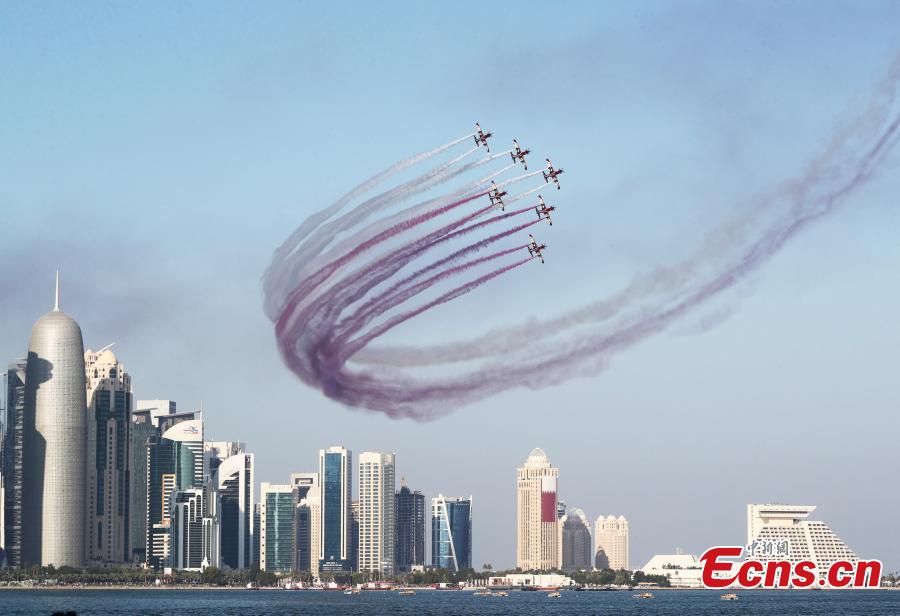 <?php echo strip_tags(addslashes(Aircrafts perform during Qatar's National Day celebrations in Doha, Qatar, Dec. 18, 2018. (Photo/Agencies))) ?>
