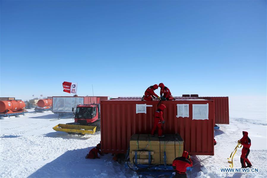 <?php echo strip_tags(addslashes(Members of two inland expedition teams maintain the equipment after a blizzard in Antarctica, Dec. 21, 2018. Two teams of Chinese researchers on China's 35th Antarctic expedition encountered a blizzard on their way to China's Kunlun and Taishan stations on Friday. (Xinhua/Liu Shiping))) ?>