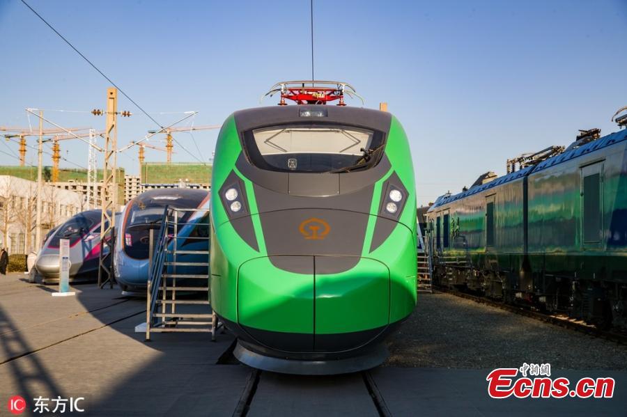 <?php echo strip_tags(addslashes(The China Railway S&T Innovation Achievement Exhibition opens at China National Railway Test Centre in Beijing, Dec. 24, 2018. The exhibition showcases China's homegrown railway technology and equipment, displaying the Fuxing, or Rejuvenation, bullet trains in various configurations. Entirely designed and manufactured in China, today's Fuxing trains are more spacious and energy efficient, with a longer service life and better reliability than previous models. The exhibition includes the 17-car version that runs up to 350 kilometers an hour, an eight-car version that runs at 250 kilometers per hour and trains with a designed speed of 160 kilometers an hour. (Photo/IC))) ?>