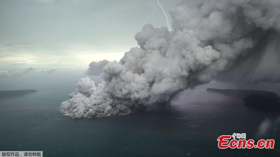 An aerial view of the Anak Krakatau volcano was captured by photographer Antara Foto during an eruption in South Lampung, Indonesia on Sunday.  (Photo/Agencies)