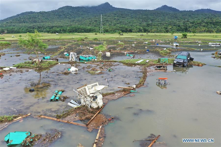 <?php echo strip_tags(addslashes(A farmland is damaged by tsunami in Banten Province, in Indonesia, Dec. 24, 2018. The Indonesian disaster agency on Monday put the death toll of the tsunami triggered by a volcanic eruption at 373 with 1,459 others injured, a spokesman of the agency told Xinhua on Monday. (Xinhua/Du Yu))) ?>