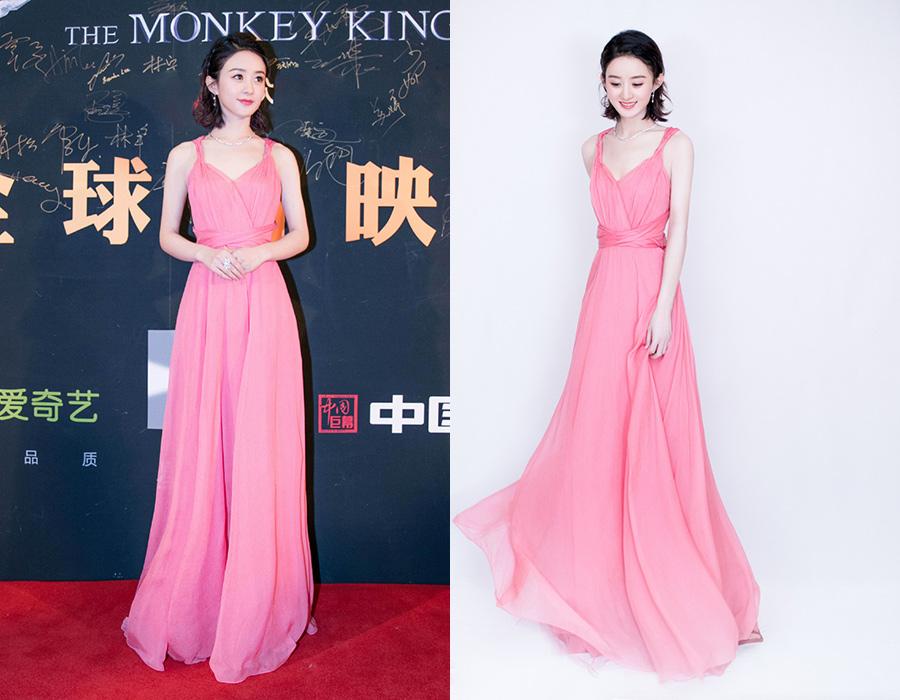 Actress Zhao Liying arrives on the red carpet for the premiere of the movie The Monkey King 3 in Beijing, China, Feb 4, 2018. [Photo provided to chinadaily.com.cn]