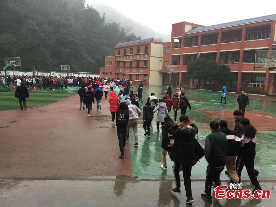 <?php echo strip_tags(addslashes(Students and teachers are evacuated to a safe area after a 5.3-magnitude earthquake jolted Gongxian County, Yibin City in Southwest China's Sichuan Province at 8:48 a.m., Jan. 3, 2019. No casualties have been reported but some houses were damaged, Xinhua reported.  (Photo: China News Service/Chang Ting))) ?>