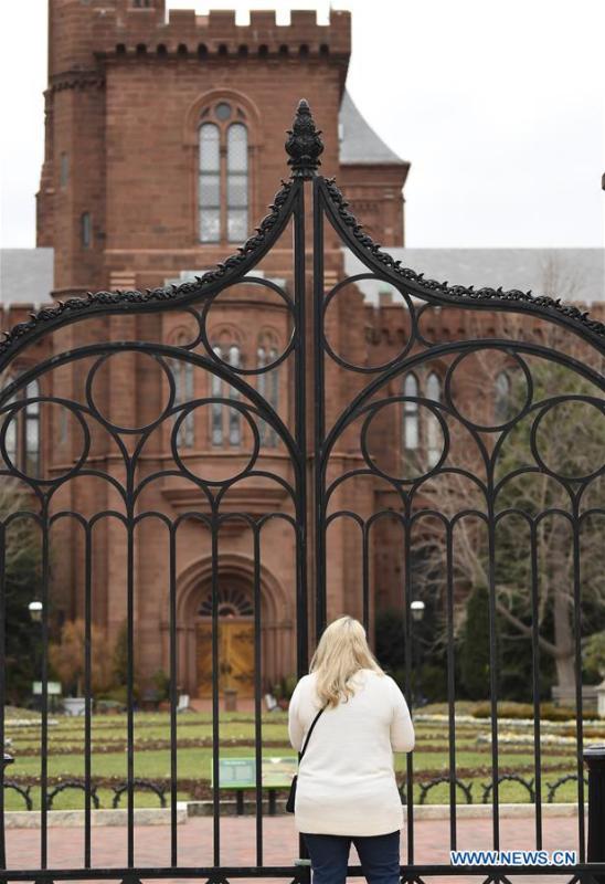 Photo taken on Jan. 2, 2019 shows the Smithsonian Institution Building in Washington D.C., the United States. The 19 Smithsonian museums and the National Zoo in Washington D.C. closed their doors on Wednesday as the partial U.S. government shutdown dragged on. (Xinhua/Liu Jie)